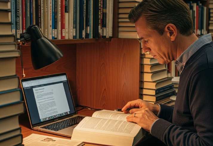 Man doing research in a library