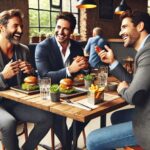 Three men eating lunch sharing a network deposit.