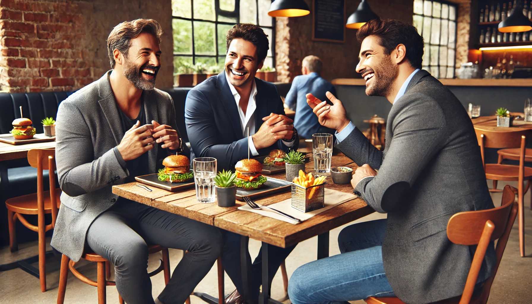 Three men eating lunch sharing a network deposit.