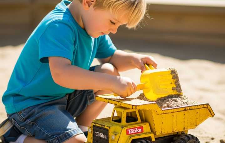 boy playing with a tonka truck