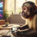 A monkey playing a video game