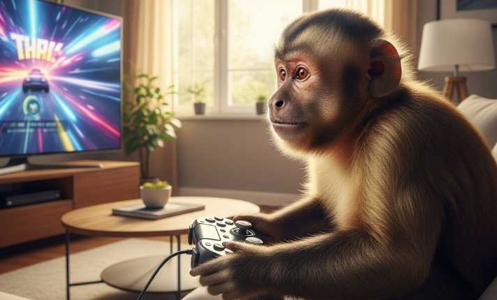 A monkey playing a video game