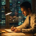 Workaholic Working at his Desk Late at Night