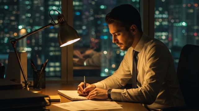 Workaholic Working at his Desk Late at Night
