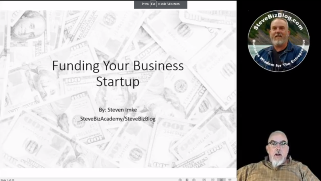 Screen shot from funding your startup