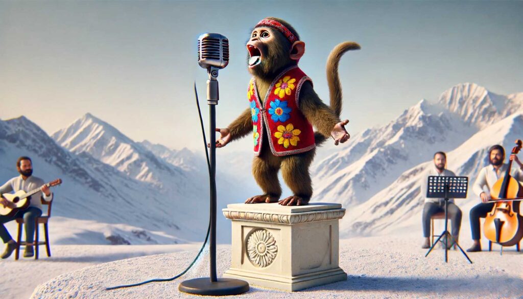 Monkey Singing on a Pedestal