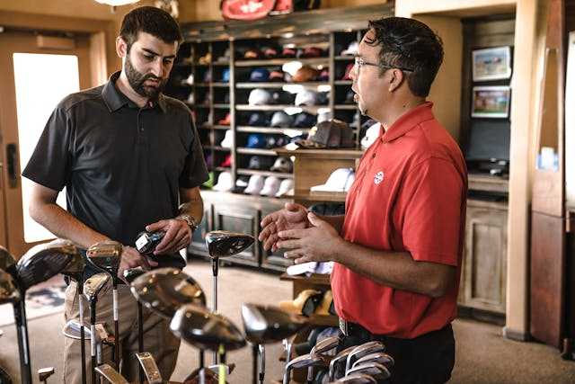 Sales transaction with golf clubs