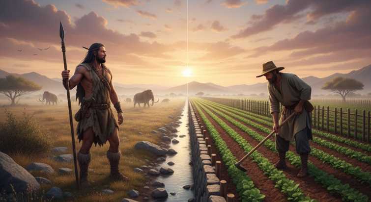 A hunter-gatherer and a farmer