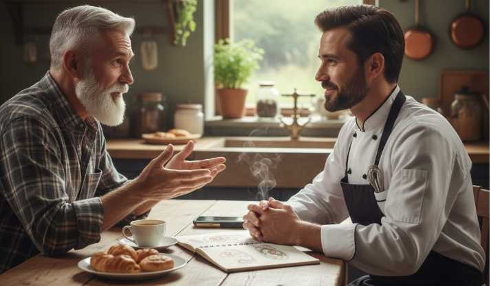 Hey Chef talking to a mentor about artificial intelligence and his industry