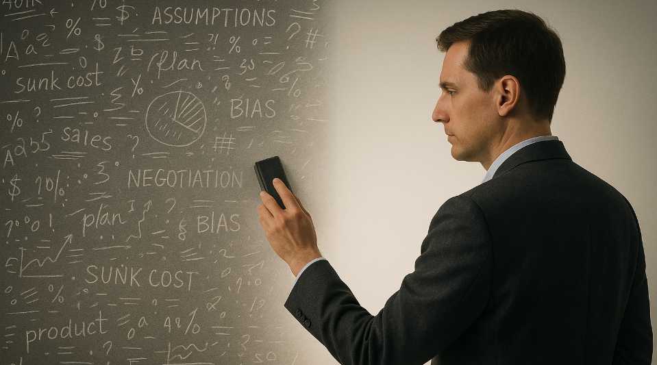 A man clearing his mental whiteboard