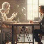 Socrates talking to a business woman