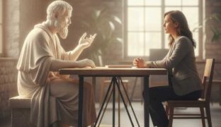 Socrates talking to a business woman