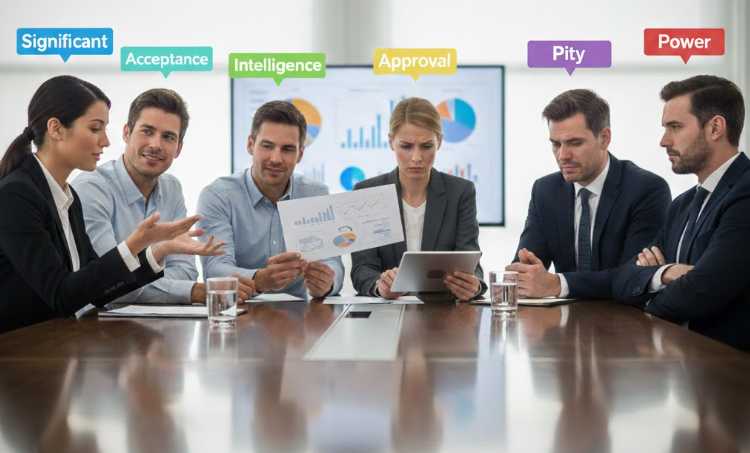 Several people sitting around a conference room all with different social needs.