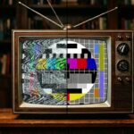 An old school television with one side of the screen with heavy static and the other side very clear