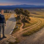A man facing a fork in the road