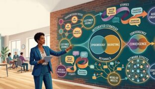 Woman in front of a board explaining how epidemiology and marketing are similar