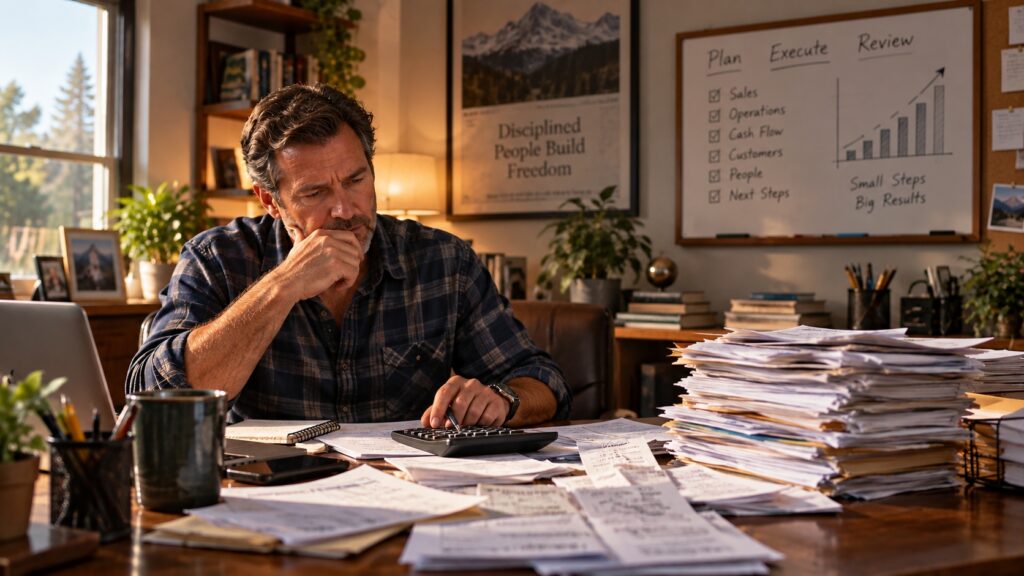 Business owner reviewing expenses