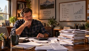 Business owner reviewing expenses