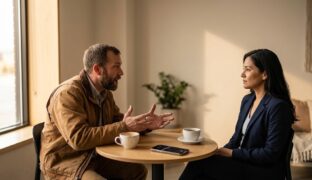 An introvert and an extrovert during a conversation