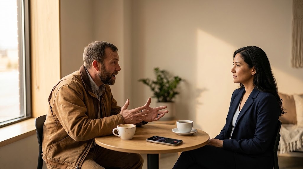 An introvert and an extrovert during a conversation