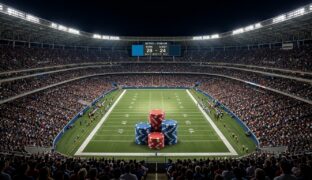 A stack of chips lined up on the 1 yard line in the Super Bowl